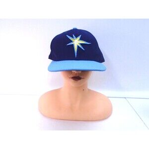 New Era 59FIFTY Tampa Bay Rays Fitted Hat Size 7 3/8 Navy Light Blue Sunburst ML